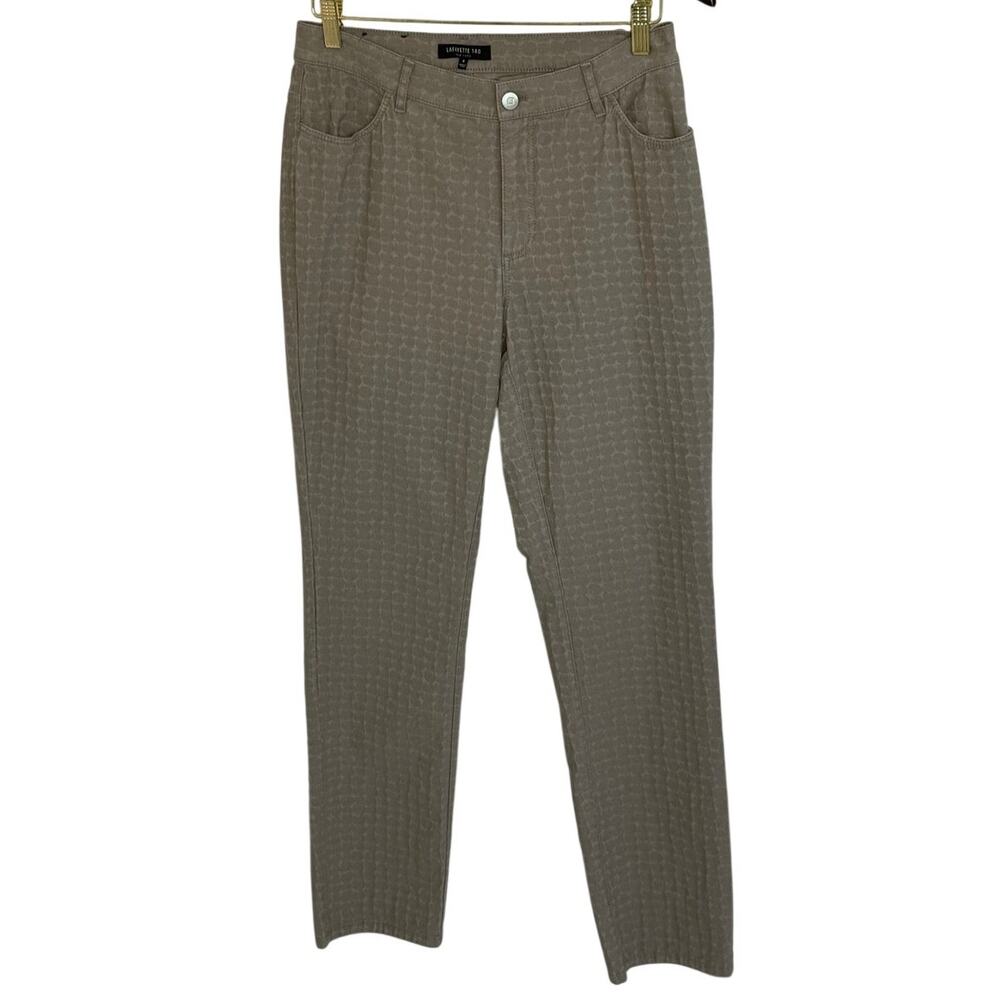 Lafayette 148 New York Reptile Embossed Straight Leg Pants Taupe Gray 8